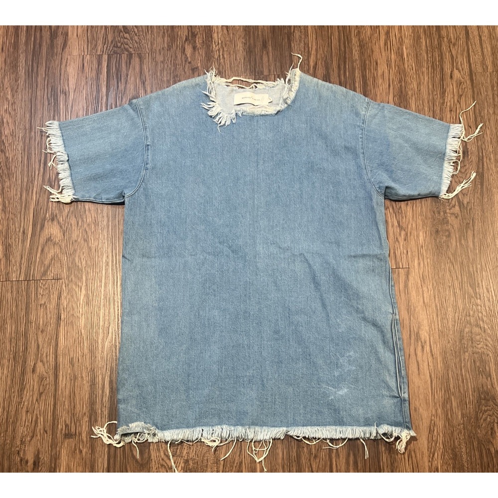 Marques Almeida Washed Blue Distressed Denim Shirt Dress Size XS